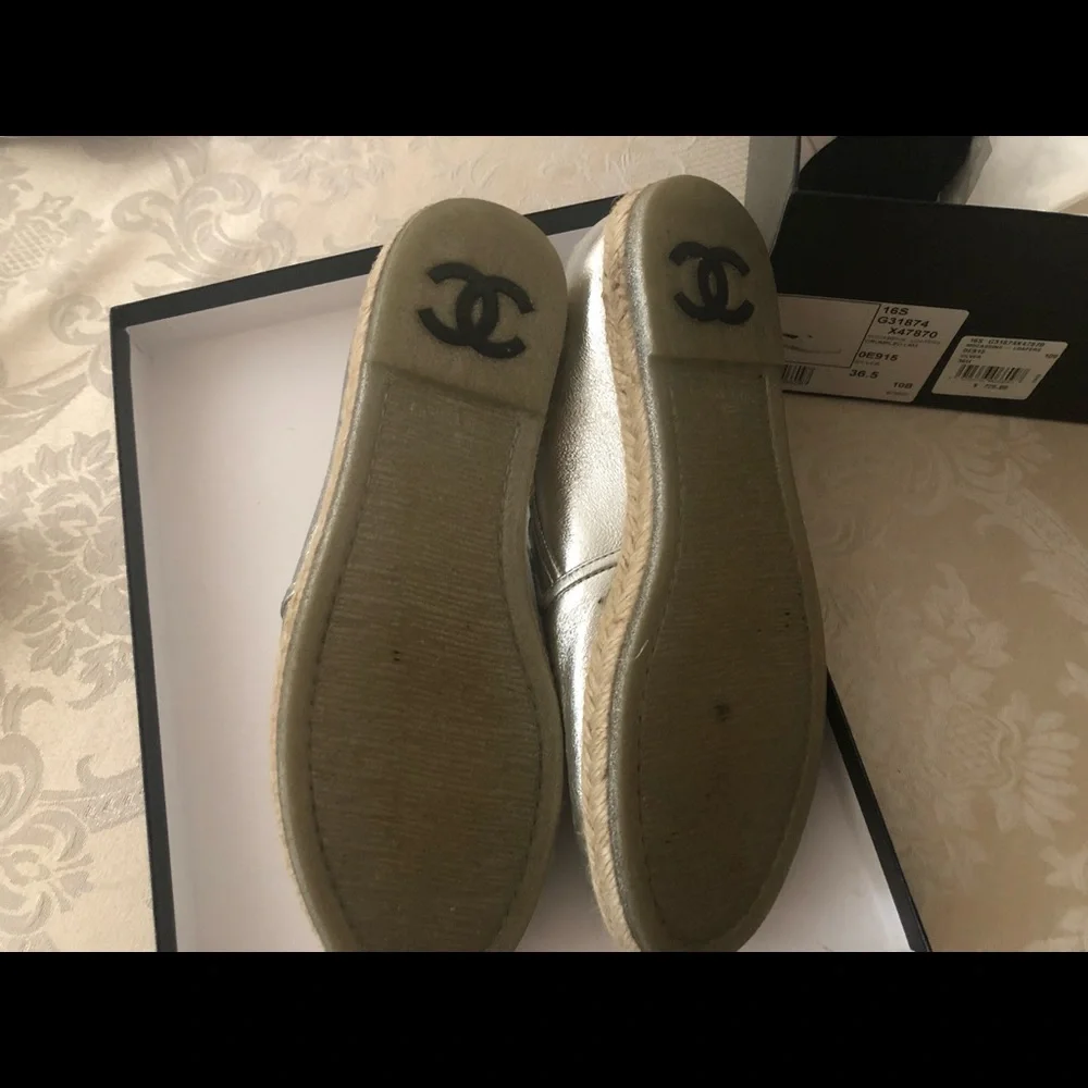 CHANEL Silver Leather Espadrilles